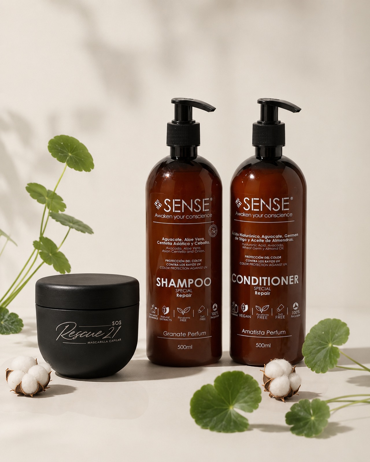 Special Repair Kit (Turquesa Perfum Shampoo + Conditioner) x 500 mL + SOS Rescue 21 Mask